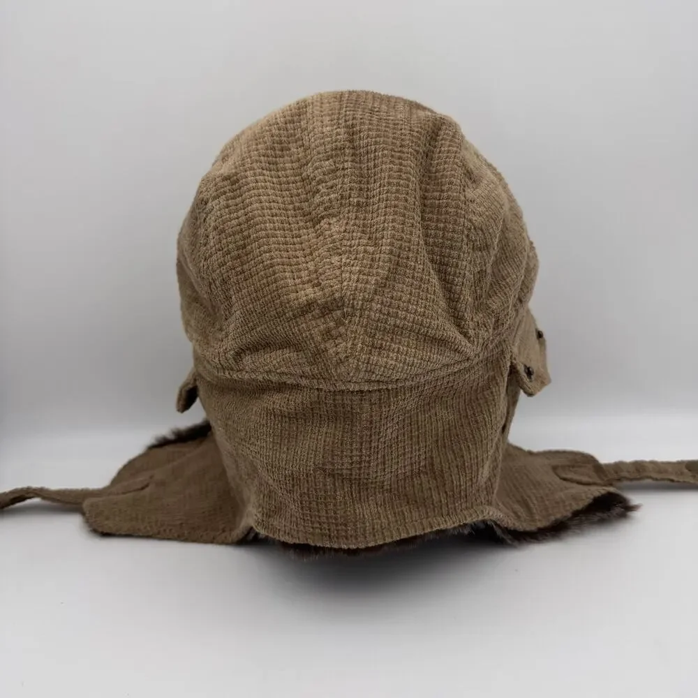 True Religion Trapper Hat Y2K Faux Fur Ear Flap Mens Brown Corduroy Winter Fall